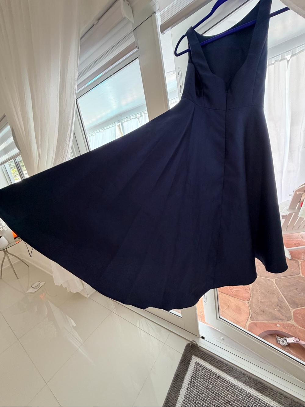 ALFRED SUNG Navy Sleeveless High-Low Fit-and-Flare Dress - Picture 6 of 10